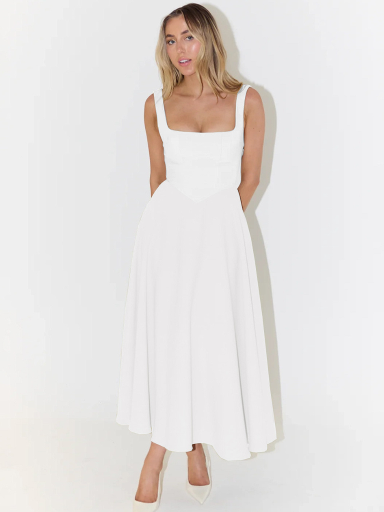 JULIA | Elegante Midi-jurk met vierkant decolleté