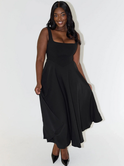 JULIA | Elegante Midi-jurk met vierkant decolleté