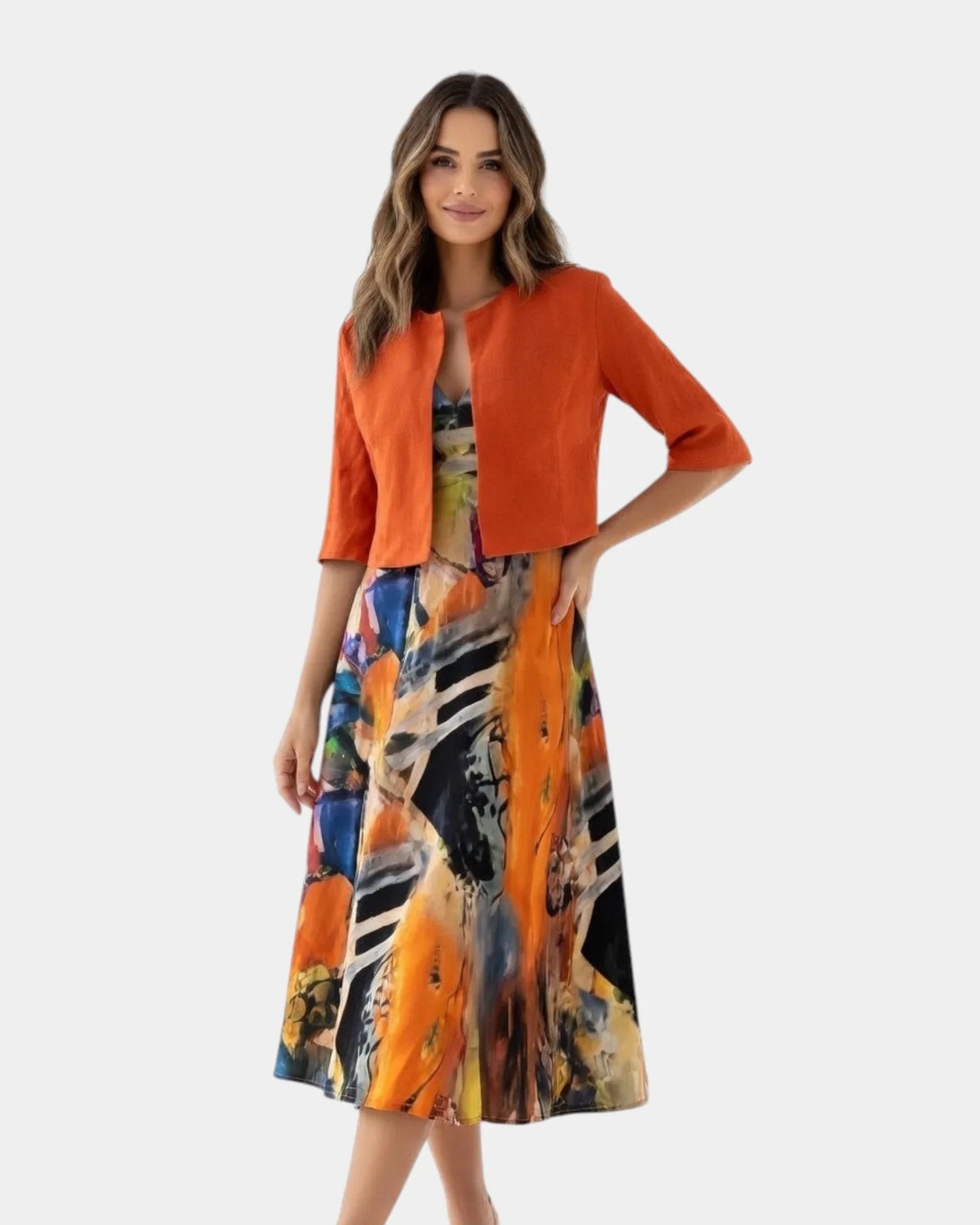 Stacy | Midi jurk met fluïde print en bijpassende blazer