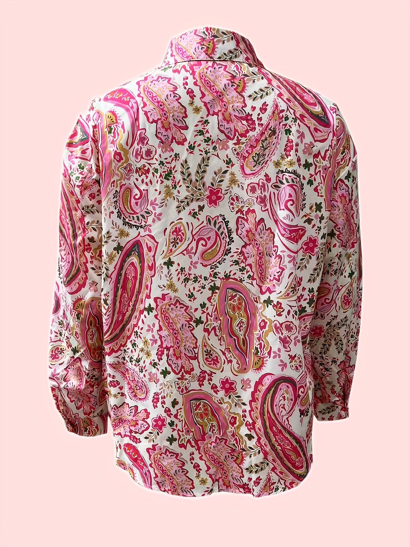 Paisley Print Polo Kraag Shirt - Knopen Sluiting & Lange Mouwen