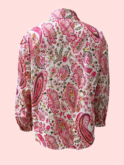Paisley Print Polo Kraag Shirt - Knopen Sluiting & Lange Mouwen
