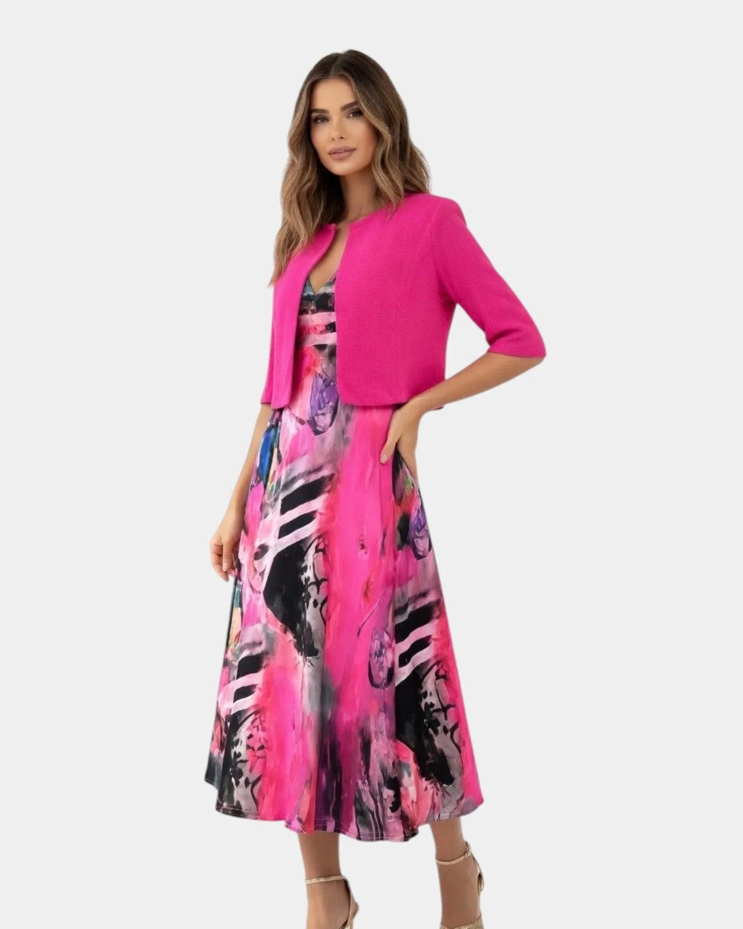 Stacy | Midi jurk met fluïde print en bijpassende blazer