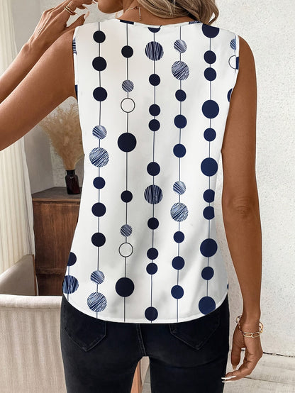 Polka Dot Mouwloze Blouse - V-Hals Ontwerp & Ruche Detail