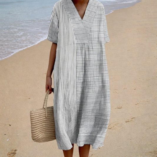 Ornella | Midi Jurk met Strepen