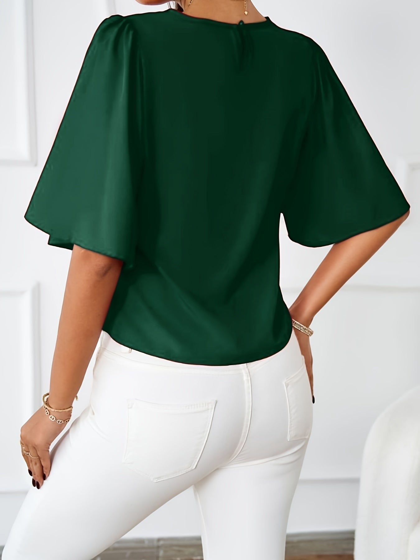 Ronde Hals Blouse - Half Mouwen & Zachte Drape Stof