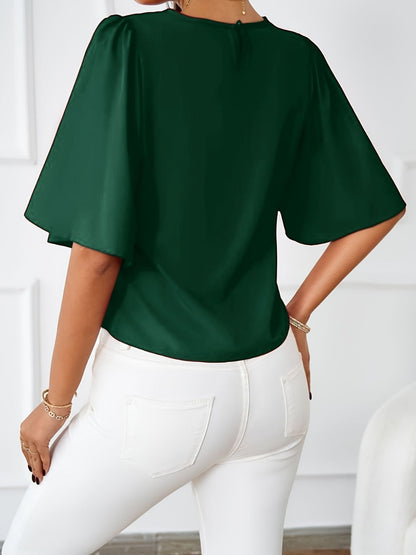Ronde Hals Blouse - Half Mouwen & Zachte Drape Stof