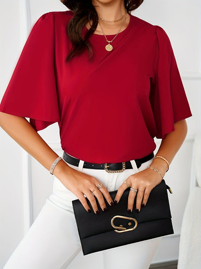 Ronde Hals Blouse - Half Mouwen & Zachte Drape Stof