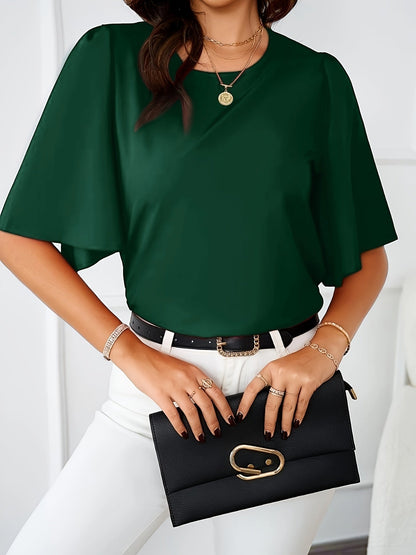 Ronde Hals Blouse - Half Mouwen & Zachte Drape Stof
