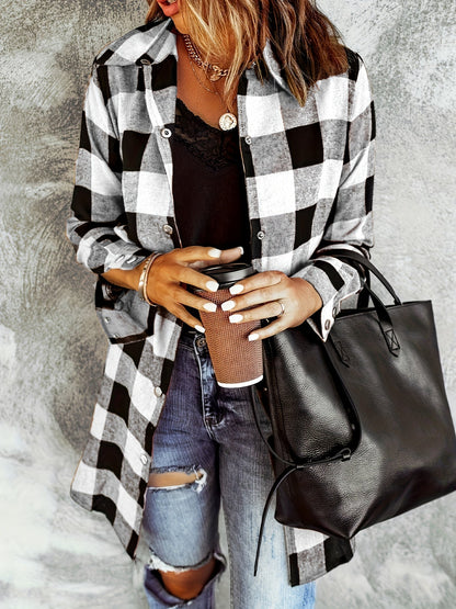 Ruiten Button-Up Shirt - Lange Mouwen Ontwerp & Knopen Placket
