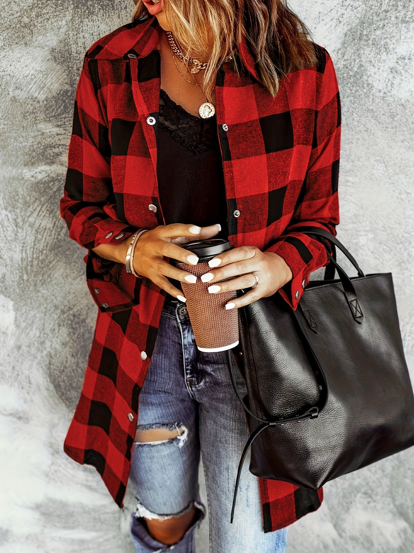 Ruiten Button-Up Shirt - Lange Mouwen Ontwerp & Knopen Placket