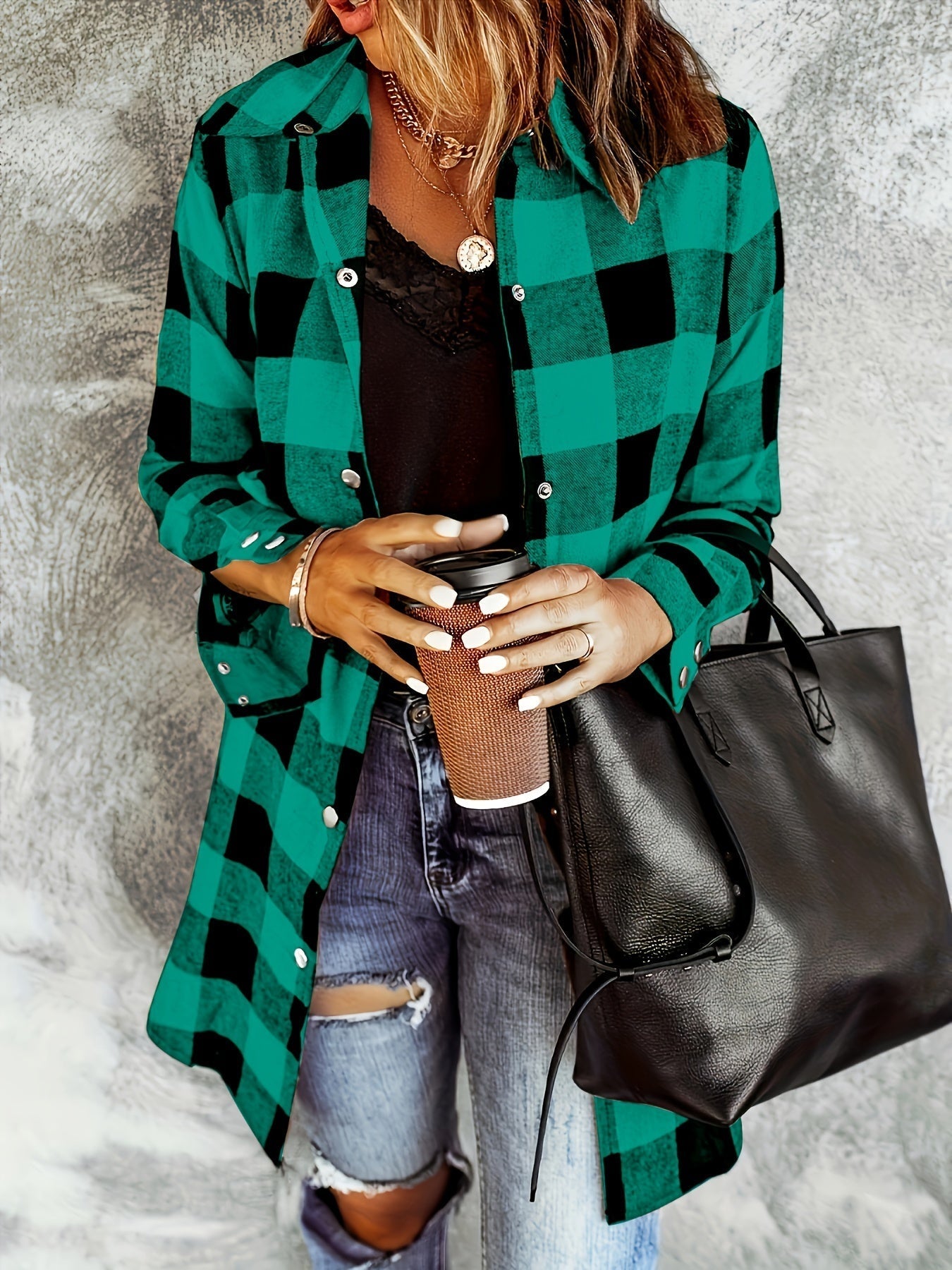 Ruiten Button-Up Shirt - Lange Mouwen Ontwerp & Knopen Placket