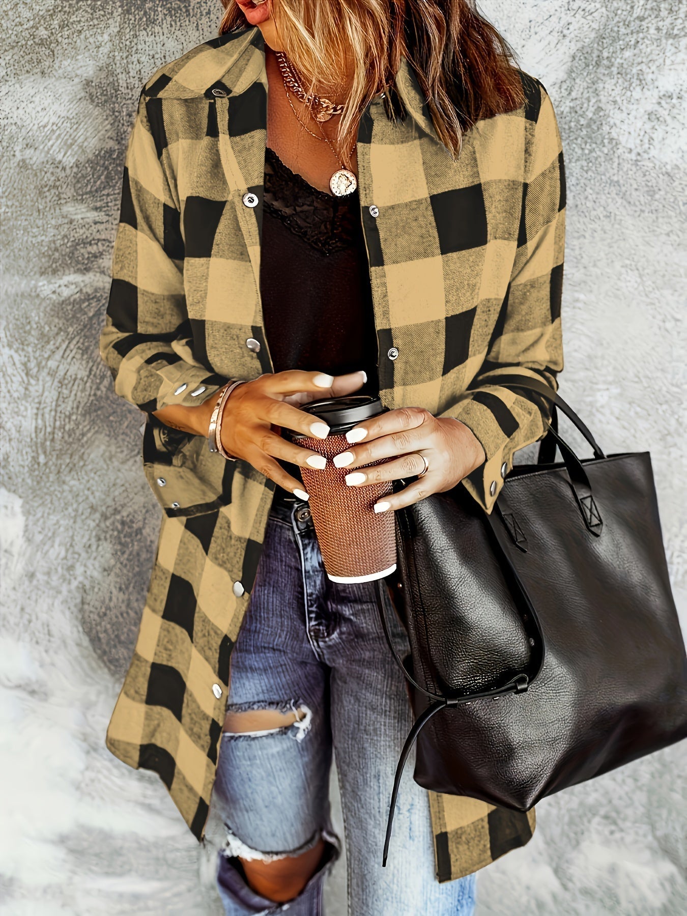 Ruiten Button-Up Shirt - Lange Mouwen Ontwerp & Knopen Placket