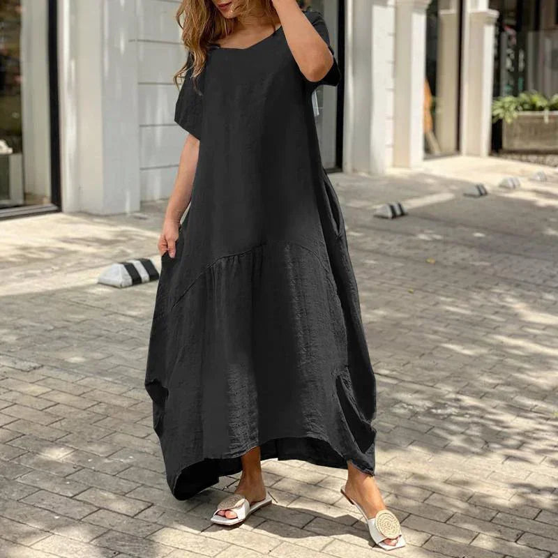 Livia | Losvallende Linnenlook Jurk met Zakken