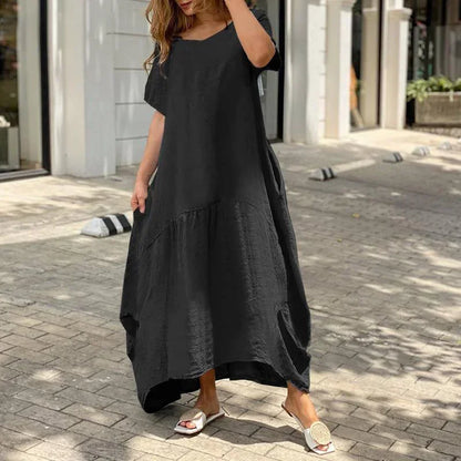 Livia | Losvallende Linnenlook Jurk met Zakken