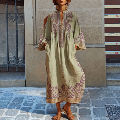 Livia | Elegante Bohemian Maxi Jurk met V-hals