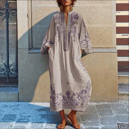 Livia | Elegante Bohemian Maxi Jurk met V-hals