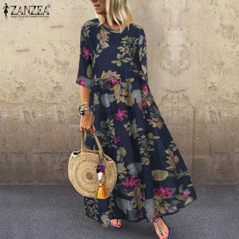 Bohemian Zomerjurk met Bloemenprint en Korte Mouwen