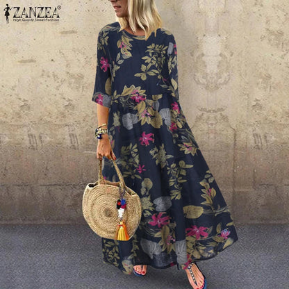 Bohemian Zomerjurk met Bloemenprint en Korte Mouwen