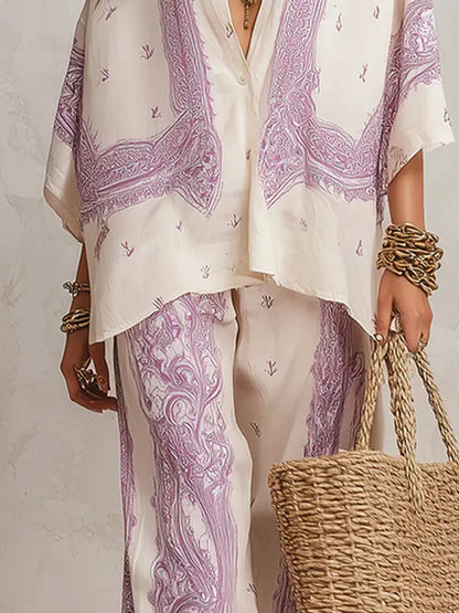 Elise™ Elegante Paisley Tweedelige Set met Blouse en Wijde Broek