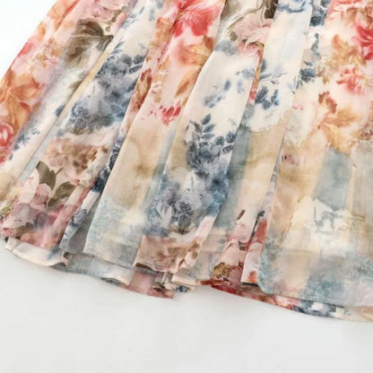 Elegante Maxi Jurk met Bloemenprint en Tailleceintuur