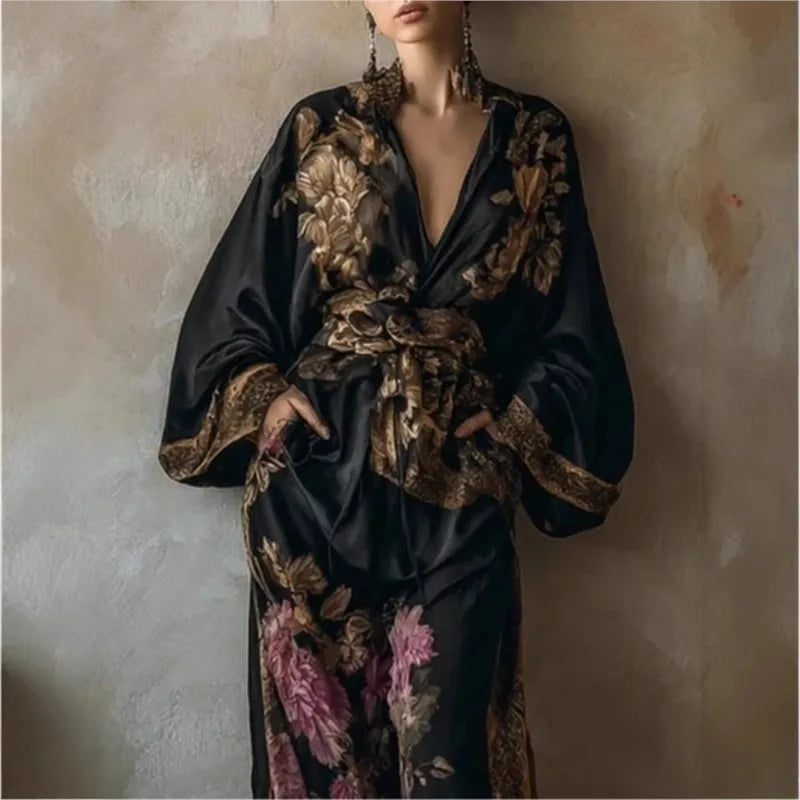 Elise™ | Elegante Tweedelige Set met Vintage Print en Wijde Broek