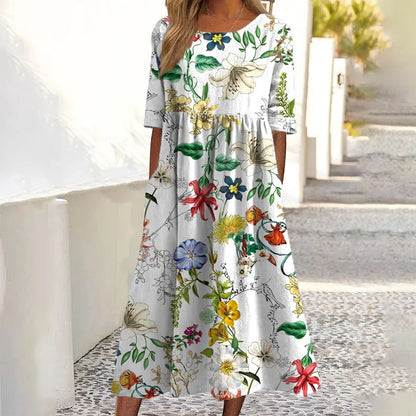 Luchtige Zomerjurk met Print, Korte Mouwen en Zakken