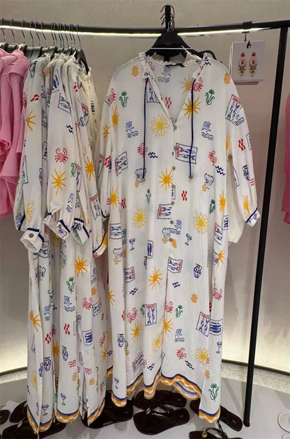 Elise | Lange Zomerjurk met Print en Mouwen