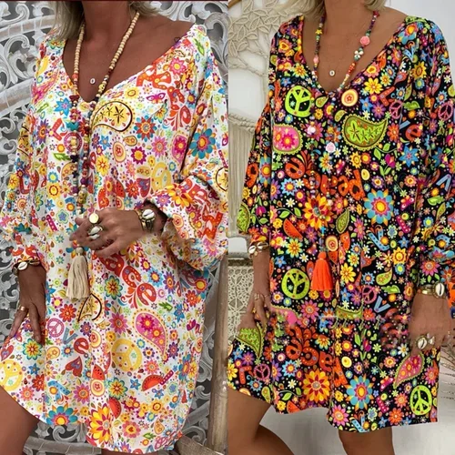 Elegante Damesjurk met V-Hals en Print