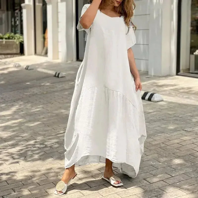 Livia | Losvallende Linnenlook Jurk met Zakken