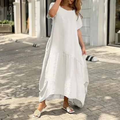 Livia | Losvallende Linnenlook Jurk met Zakken