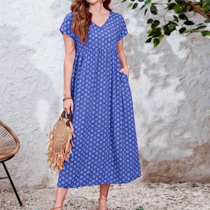 Nora | Bohemian Maxi Jurk met V-hals en Zakken