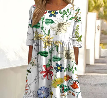 Luchtige Zomerjurk met Print, Korte Mouwen en Zakken