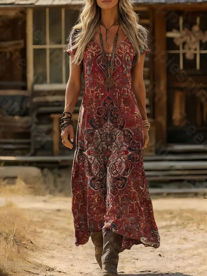 Elara™ Bohemian Maxi Jurk met V-Hals