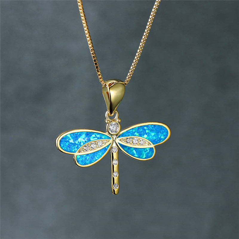 Gouden Libelle Ketting met Opale