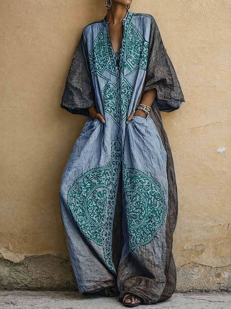 Livia™ Boho Jumpsuit met Geometrische Print en Wijde Pijpen