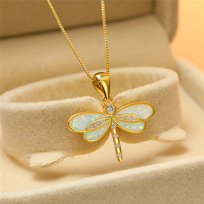 Gouden Libelle Ketting met Opale