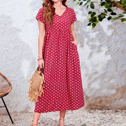 Nora | Bohemian Maxi Jurk met V-hals en Zakken