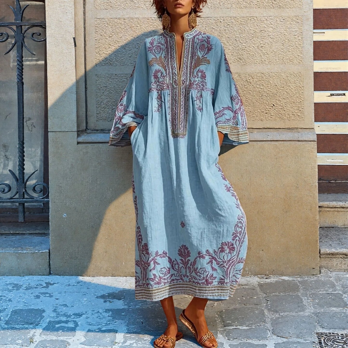 Livia | Elegante Bohemian Maxi Jurk met V-hals