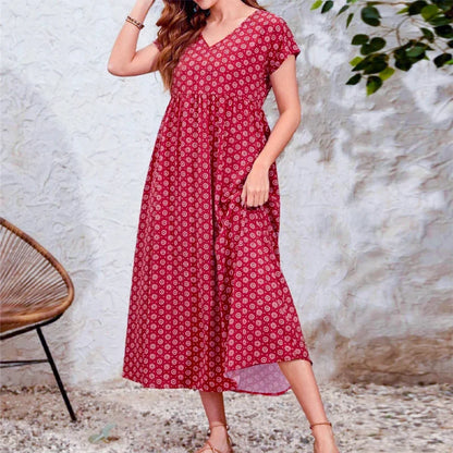 Nora | Bohemian Maxi Jurk met V-hals en Zakken
