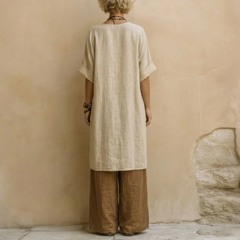 Elara™ Boho 3-Delige Dames Set met Kimono en Wijde Broek