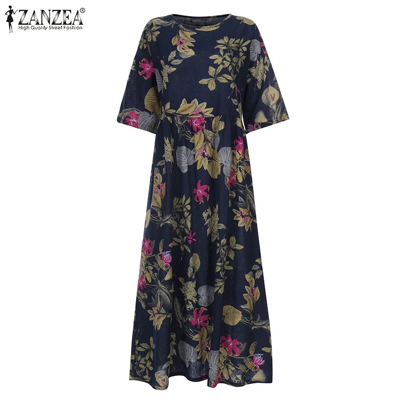 Bohemian Zomerjurk met Bloemenprint en Korte Mouwen