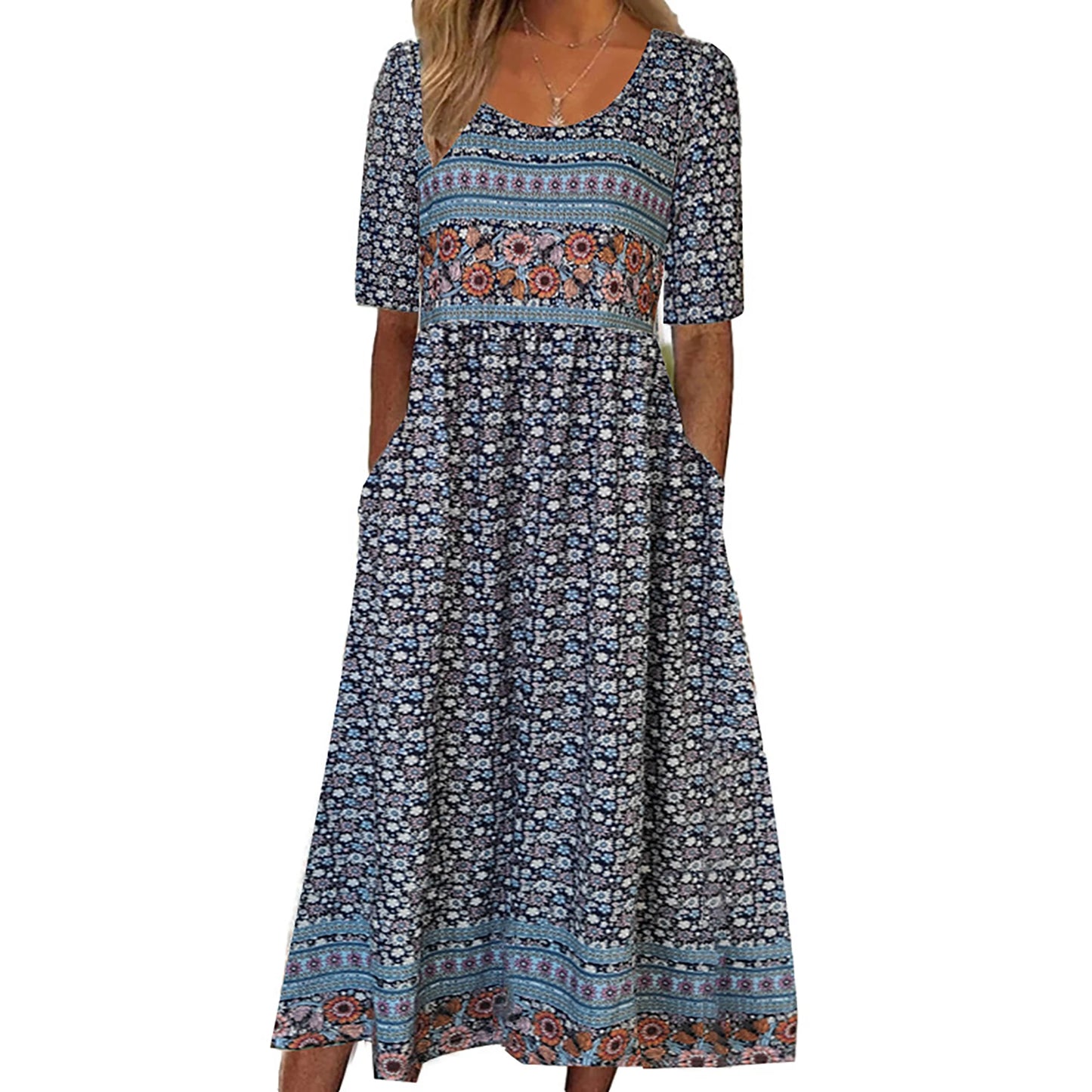 Bohemian Zomerjurk met Print en Korte Mouwen