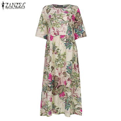 Bohemian Zomerjurk met Bloemenprint en Korte Mouwen