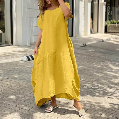 Livia | Losvallende Linnenlook Jurk met Zakken