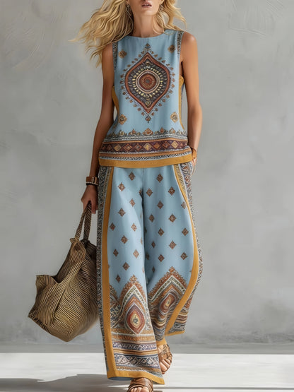 Elise™ | Chique Tweedelige Zomerset met Mouwloze Top en Wijde Broek