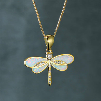Gouden Libelle Ketting met Opale