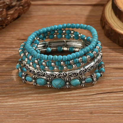 Boho armbandenset met turquoise kralen