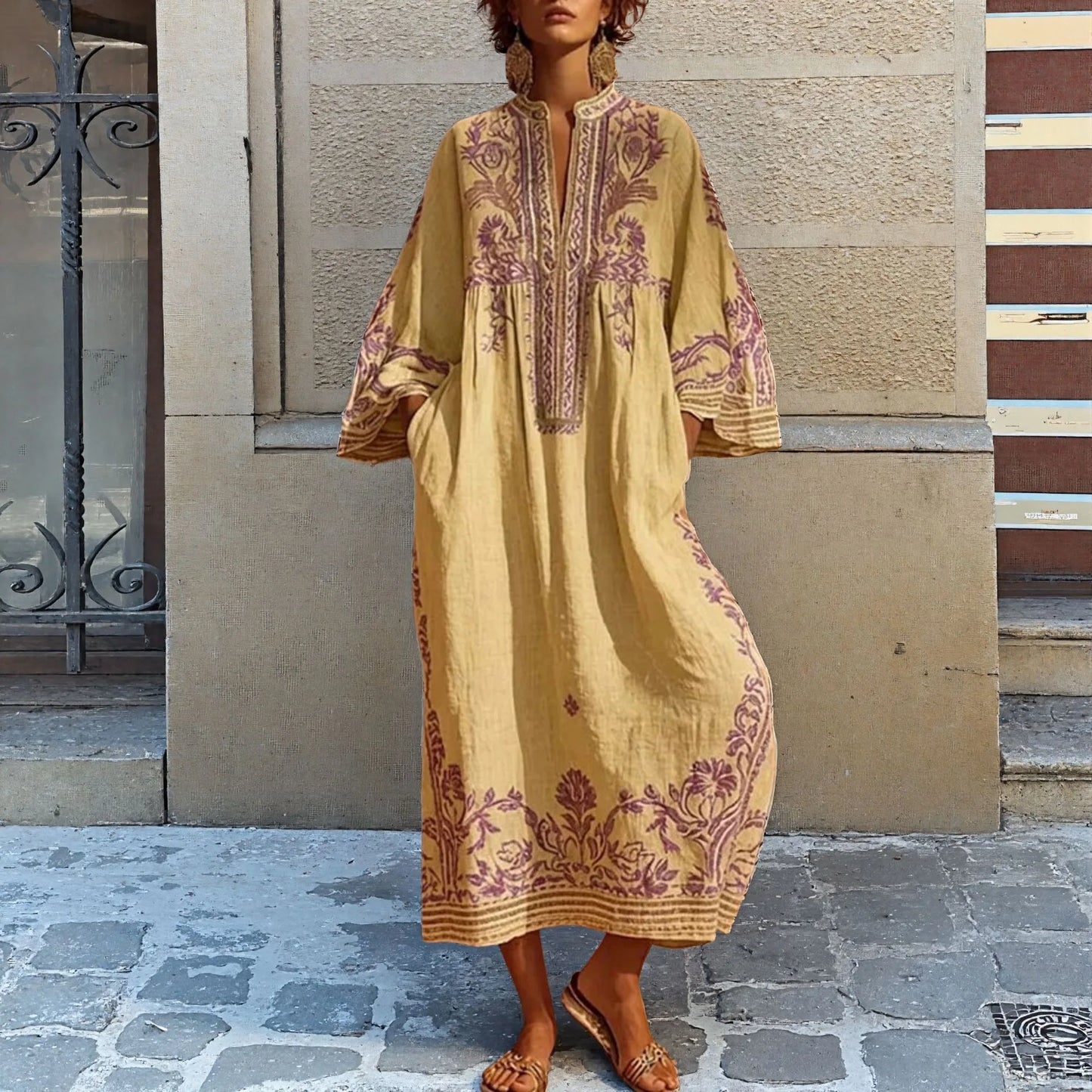 Livia | Elegante Bohemian Maxi Jurk met V-hals