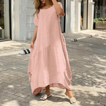 Livia | Losvallende Linnenlook Jurk met Zakken