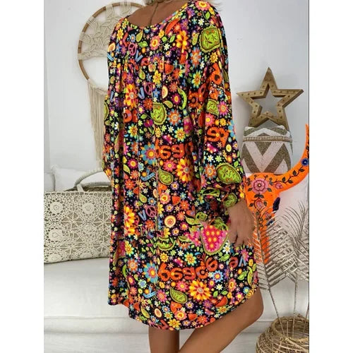 Elegante Damesjurk met V-Hals en Print